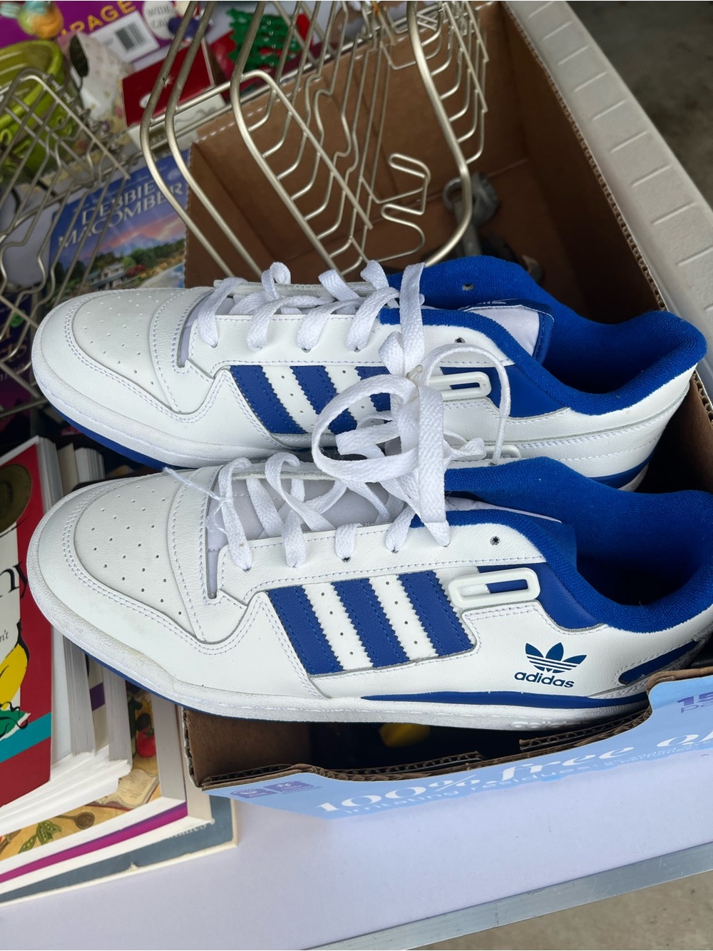 Adidas Men’s White and Blue Low-Top Sneakers.